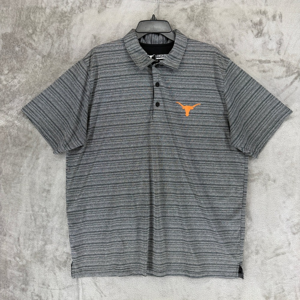 Longhorn Apparel Mens XL Polo Shirt Grey Black Striped Texas Longhorns NCAA Logo